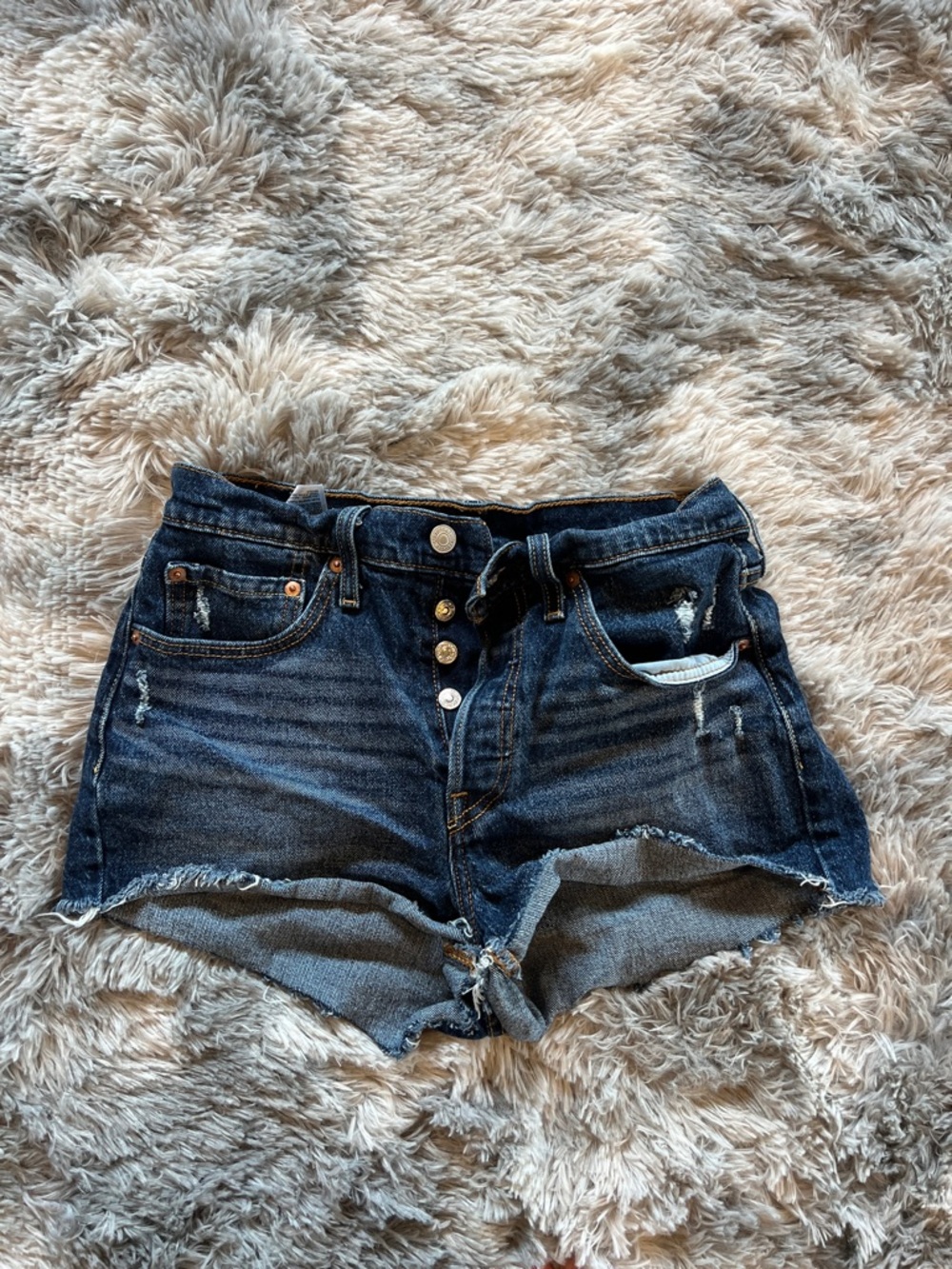 Levi's Dark Blue Distressed Denim Cutoff Shorts
